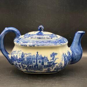 Victoria ware blue white hunt scene teapot hunt scene -10.5x 5.5x5.5” for decor